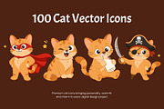 100 Cat Flat Vector Icons, an Emoji Icon by Creative Stall (Thumbnail 1 of 11)
