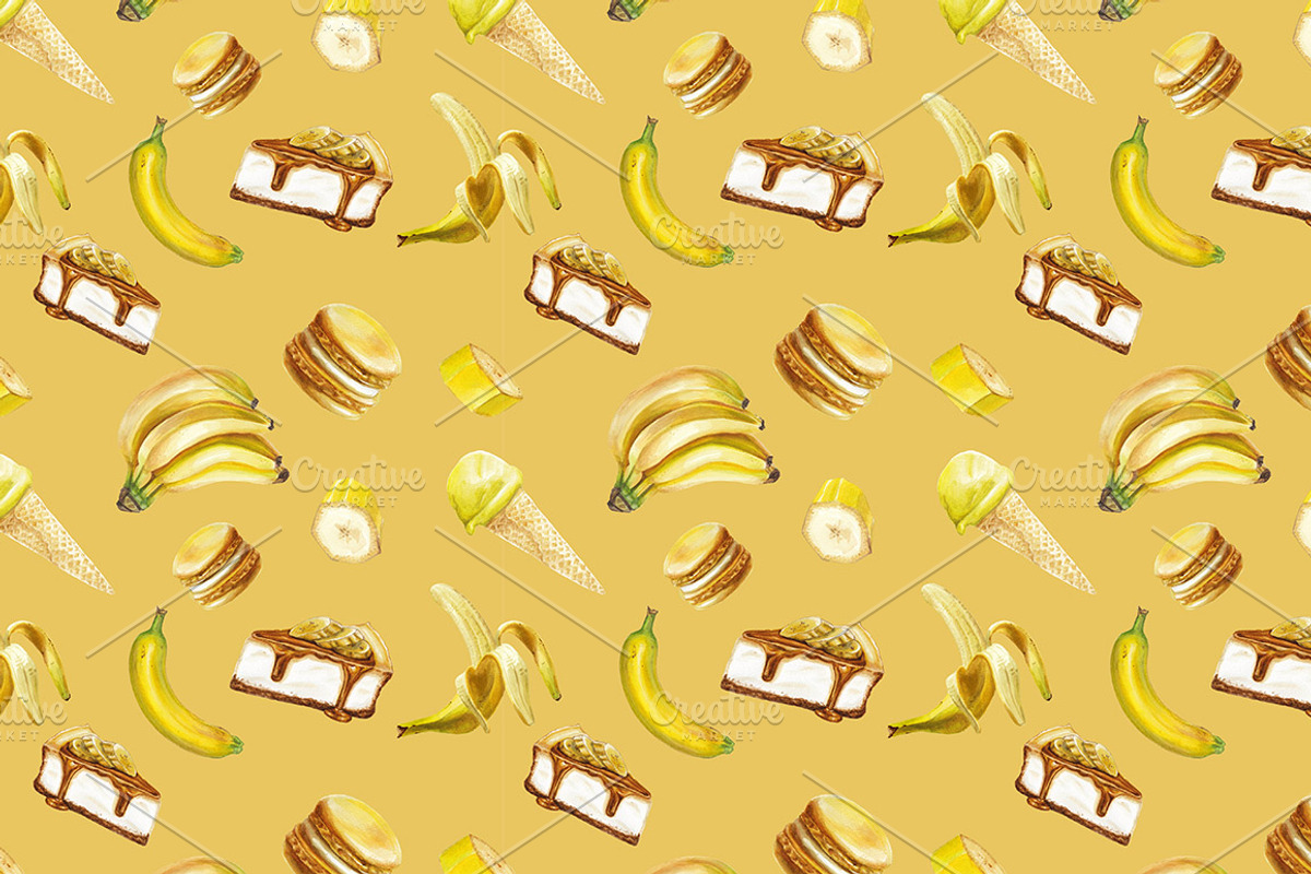 Watercolor banana delicious set, a Pattern Graphic by lenavetka87 (Photo 3 of 3)