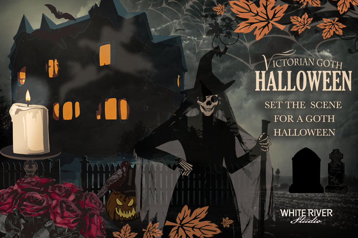 Victorian Goth Halloween, a Seasonal Illustration by WhiteRiverStudio (Photo 8 of 8)