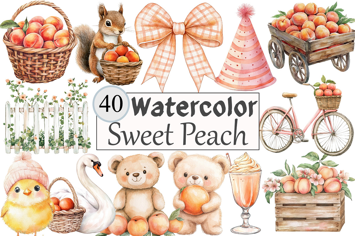 Watercolor Sweet Peach Clipart, a Seasonal Illustration by Design Market (Photo 1 of 4)