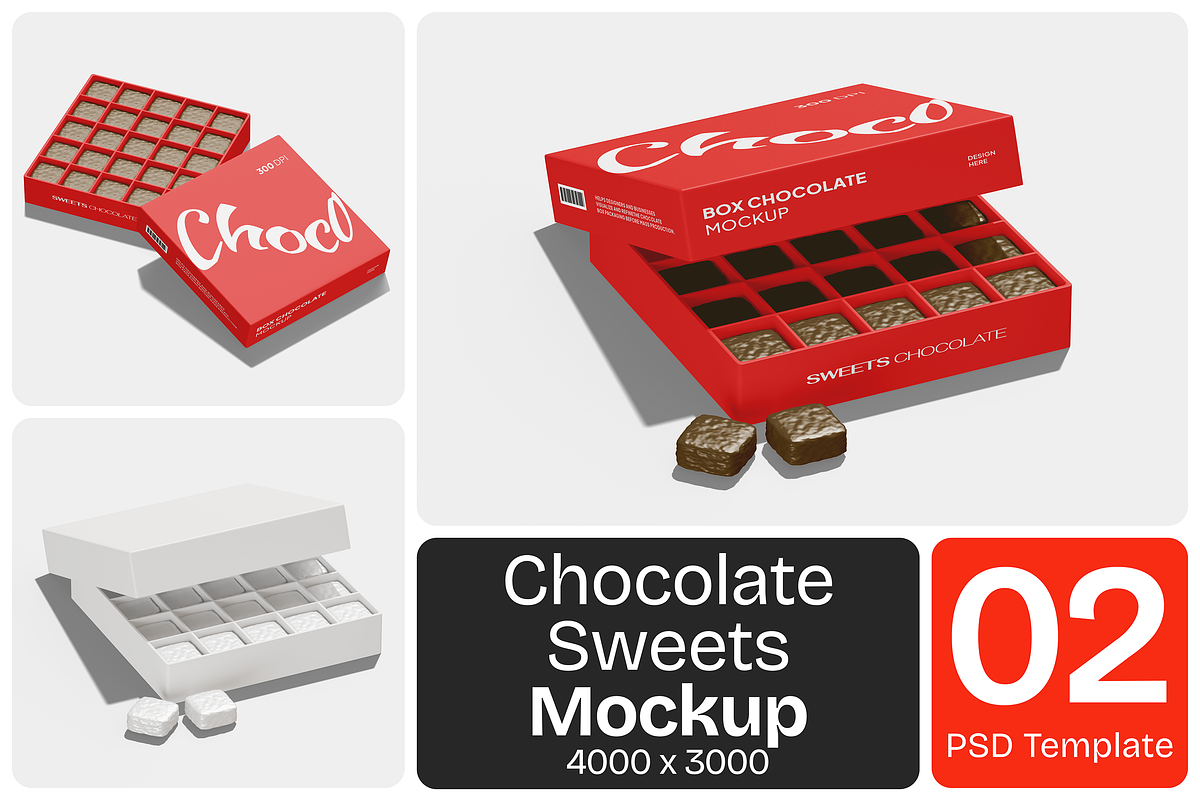 Box of Chocolate Sweets Mockup, a Packaging Mockup by Permadi Creative (Photo 1 of 3)