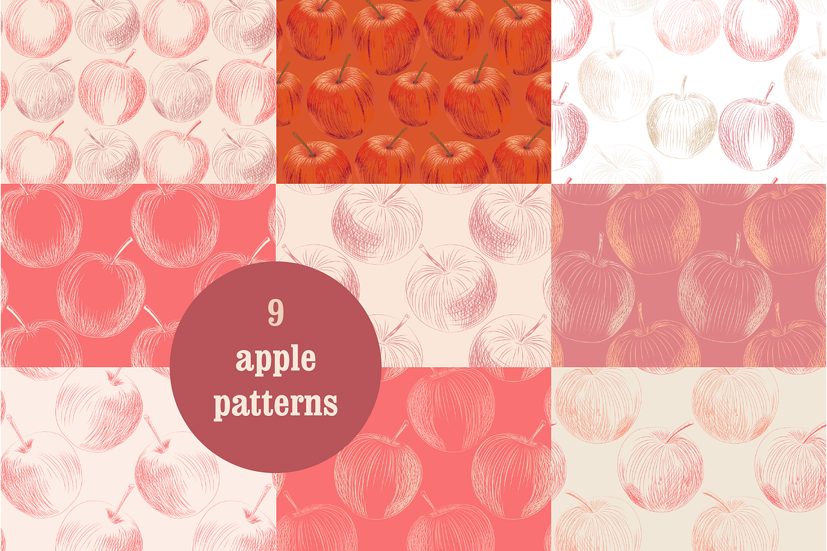 9 apple patterns, a Pattern Graphic by ОльгаМороз (Photo 1 of 5)