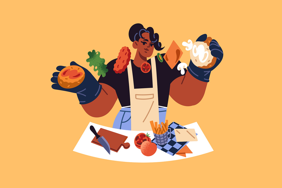 Chefs cooking food set, a Food Illustration by PaperTrident (Photo 2 of 11)