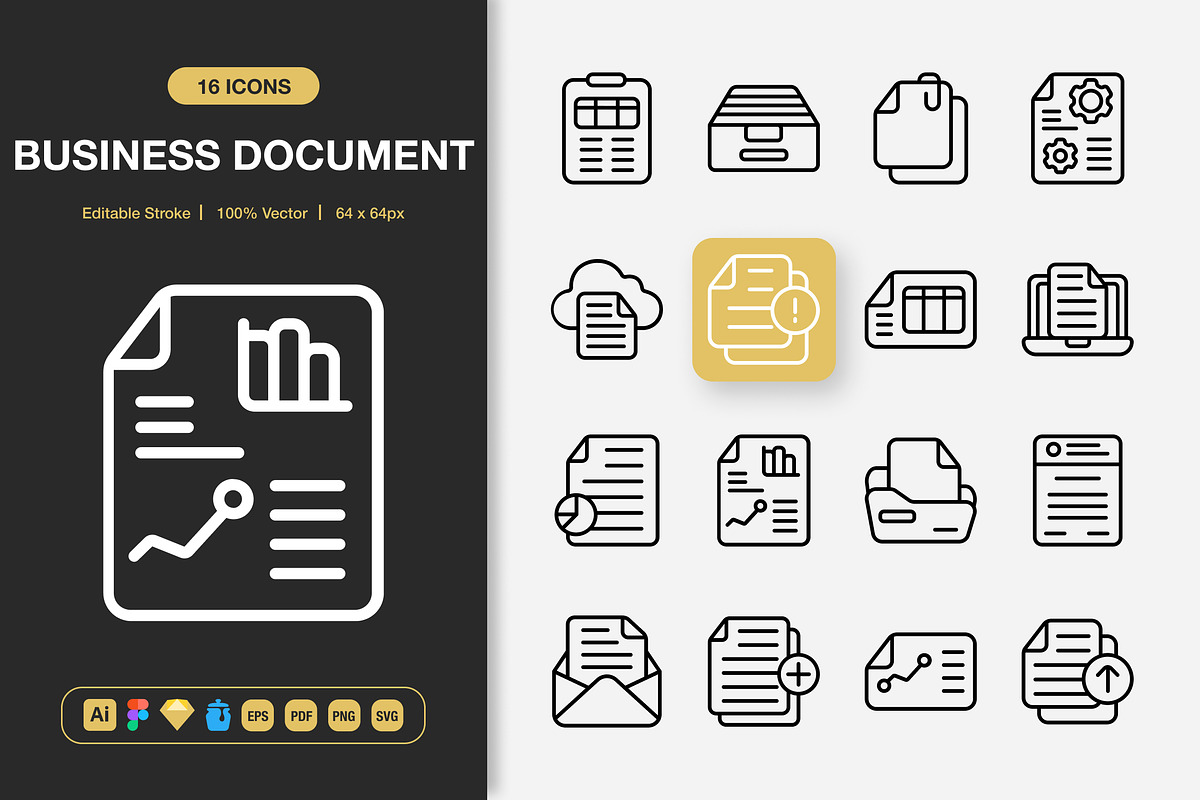 Business Document Icons, an Outline Icon by Spacepixel Creative
