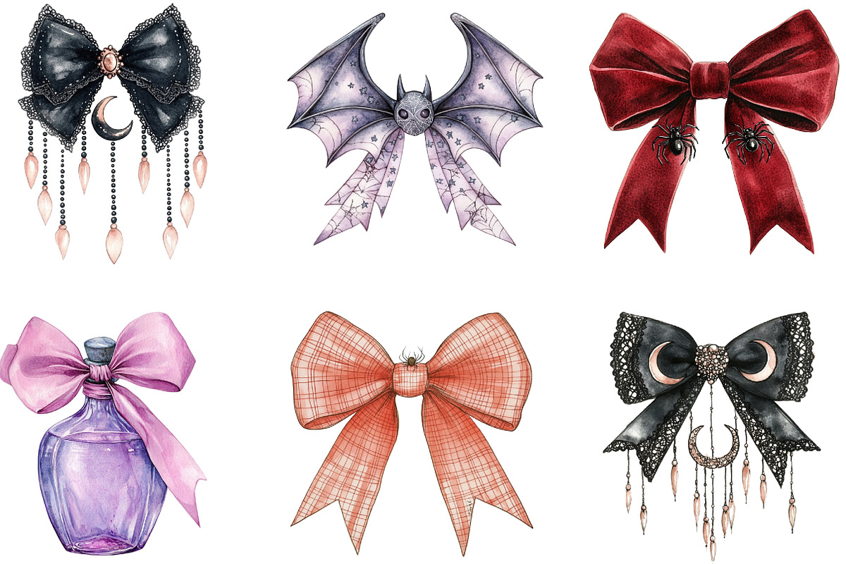 Halloween Coquette Bow Clipart, a Work Illustration by cherrydesign (Photo 3 of 3)
