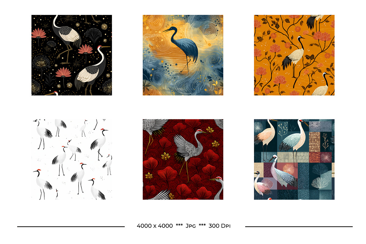 Crane Retro Art Style Patterns, a Pattern Graphic by karenfoleyphoto (Photo 6 of 7)
