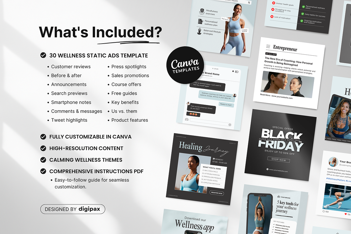 Wellness Static Ad Templates Canva, a Social Media Template by DigiPax (Photo 2 of 11)