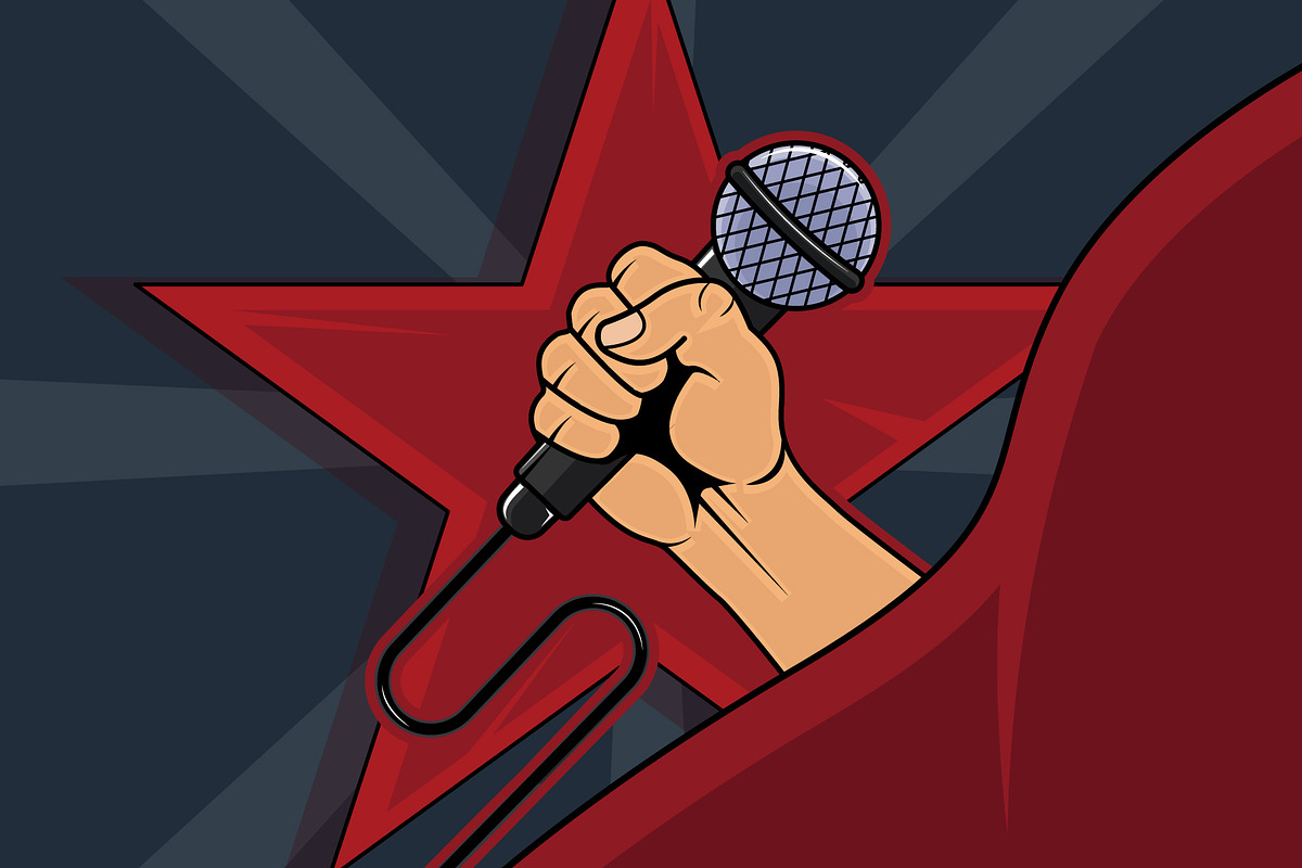 Fist gripping a microphone vector, a Decorative Illustration by zyxroun shop (Photo 1 of 3)
