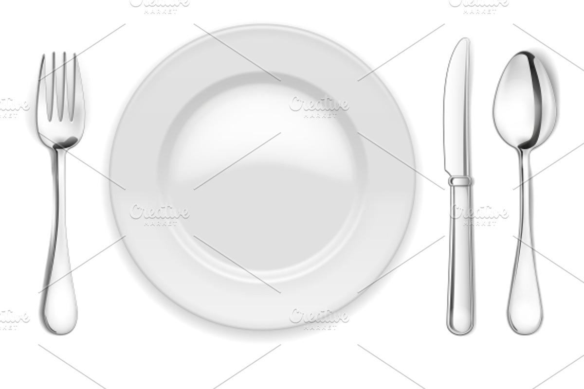 empty plate, spoon and fork