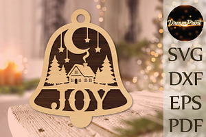 Joy Christmas Bell Ornament SVG, an Object Graphic by DreamPrint404