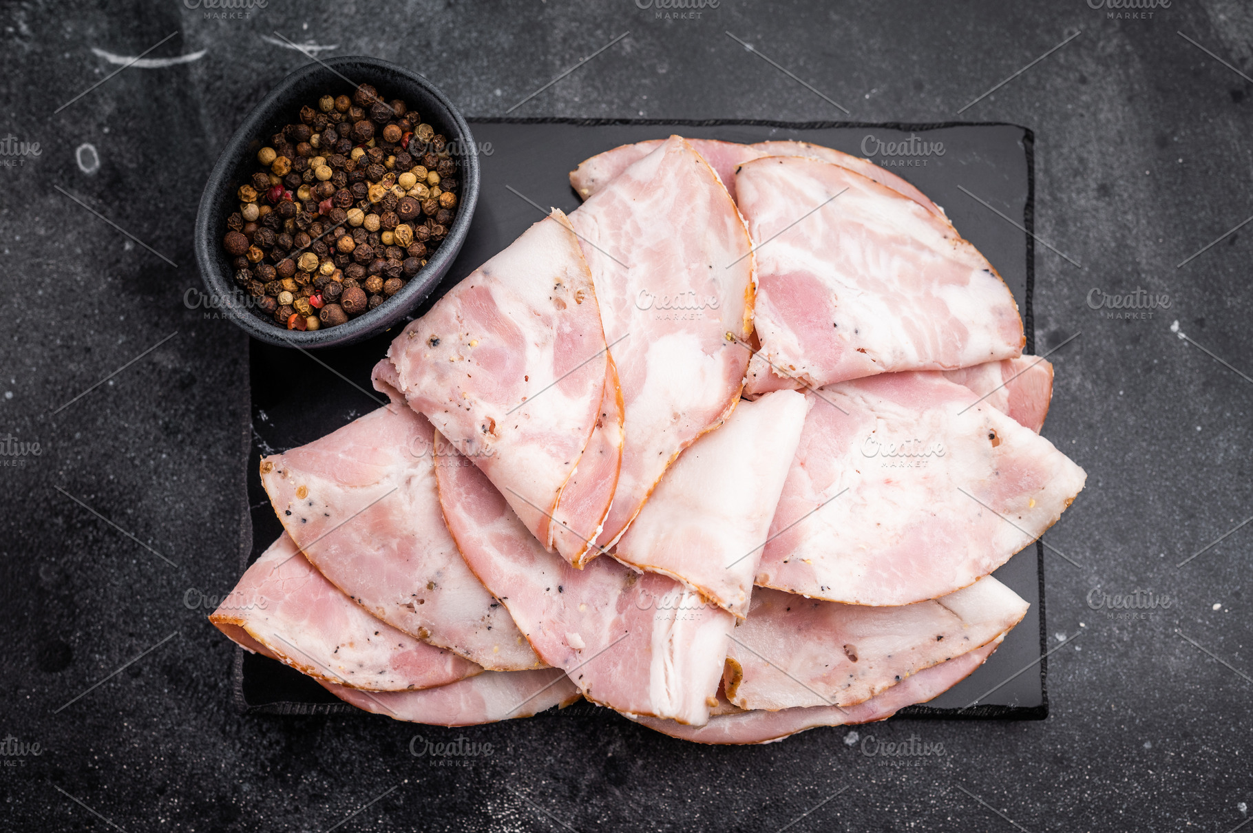 Gourmet Antipasto serving: seasoned Italian cold cuts on a dark, a Food & Drink Photo by composter-box@mail.ru