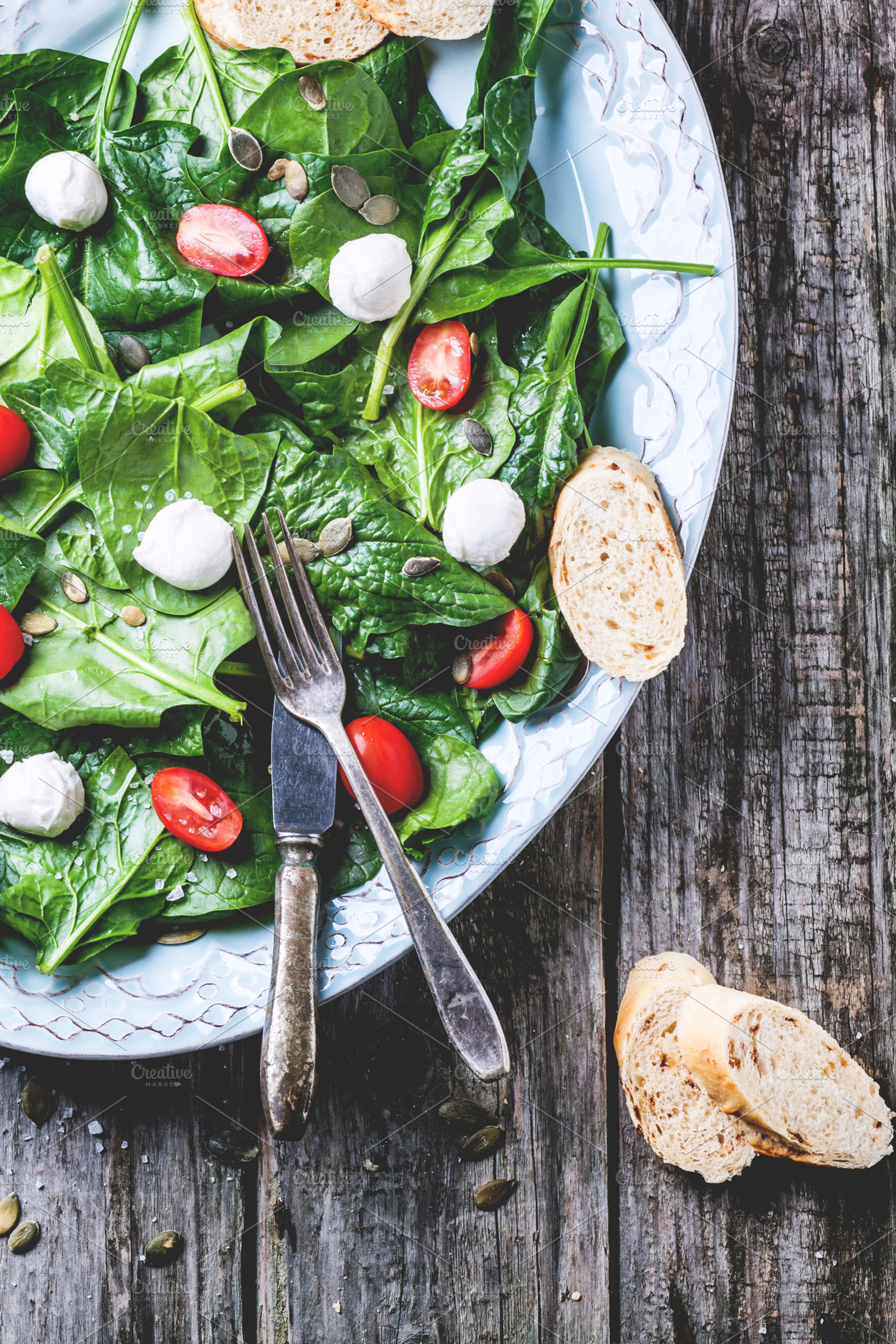 Salad From Spinach Tomatoes And Mozzarella Containing Spinach Salad And