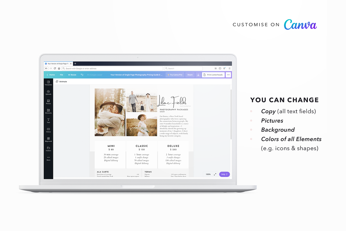 1-Page Photography Pricing Template, a Flyer Template by White Dreamers (Photo 3 of 4)