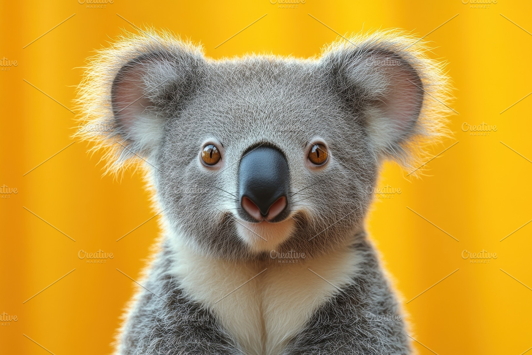 Koala with expressive features poses, a Photo by Tanuart