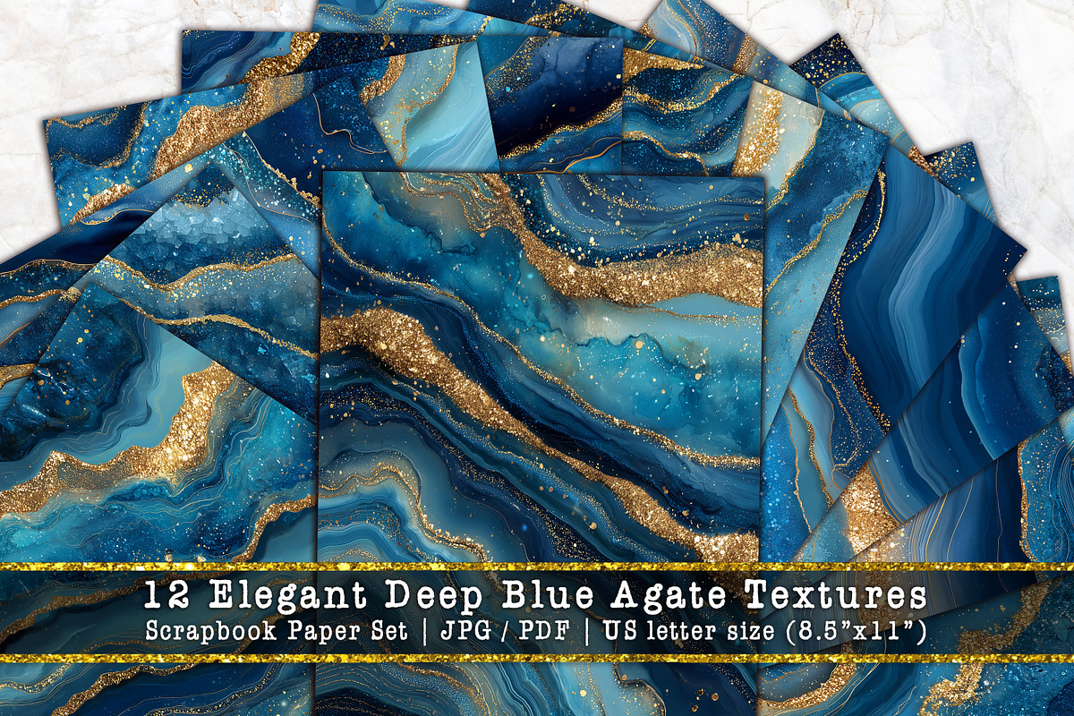 Elegant Deep Blue Agate Scrapbook, a Background Graphic by V Design Creator (Photo 1 of 12)