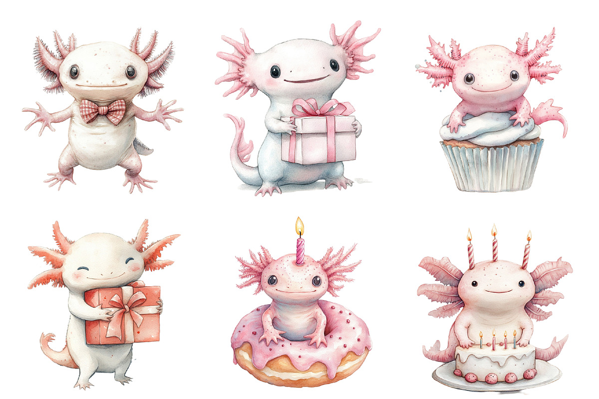Cute Axolotl Birthday PNG, an Illustration by SinaCreation (Photo 2 of 5)