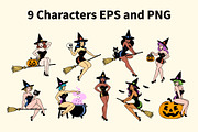 Vector 9 Cute Pin Up Witches Cartoon, a Person Illustration by Andres M Rodriguez (Thumbnail 2 of 3)