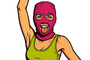 Playful woman in ski mask comic, an Object Illustration by AlexArt