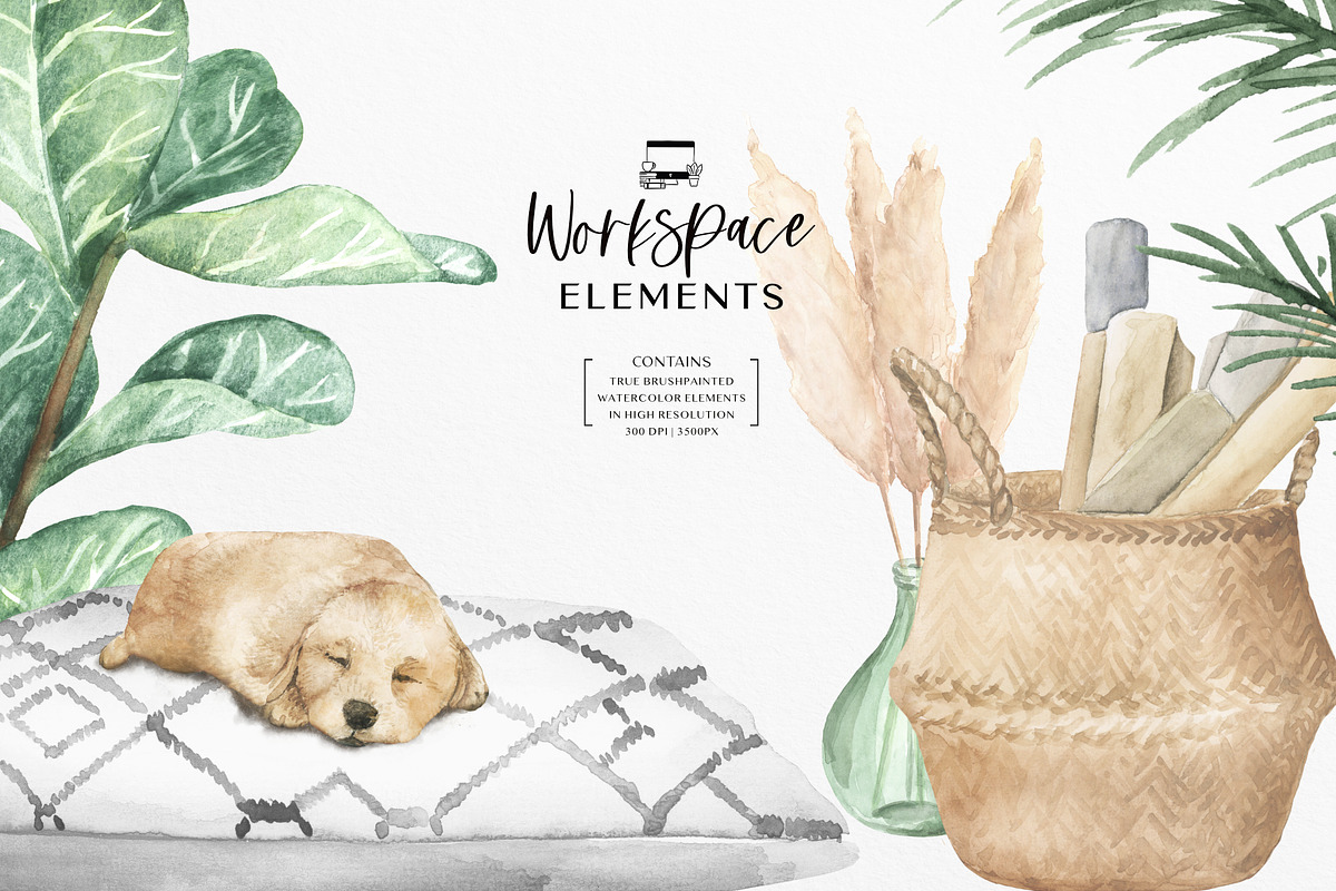 Watercolor Workspace Elements, a Decorative Illustration by beehouse studio (Photo 9 of 14)