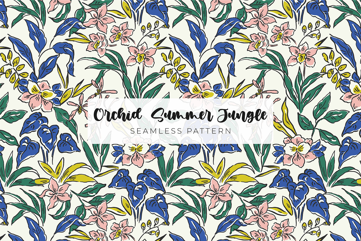 Hand-Drawn Orchid & Jungle Leaves, a Pattern Graphic by ASTUDIO (Photo 6 of 8)