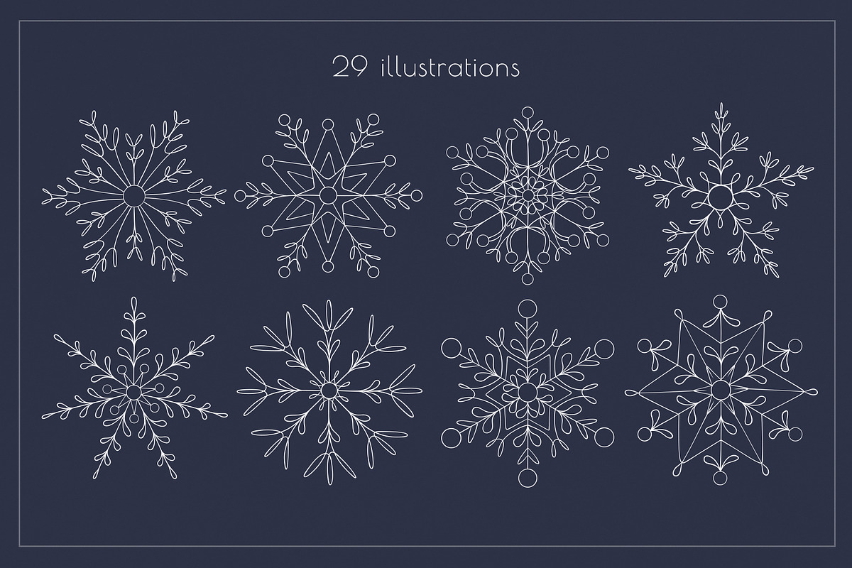 Snowflakes - line art illustrations, an Illustration by Anna.Klets (Photo 5 of 10)
