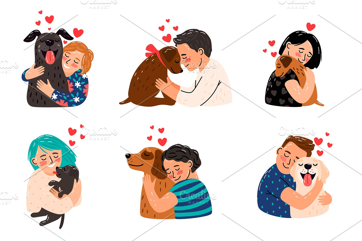 Kids hugging dog pets, an Animal Illustration by Stock-Smart-Start