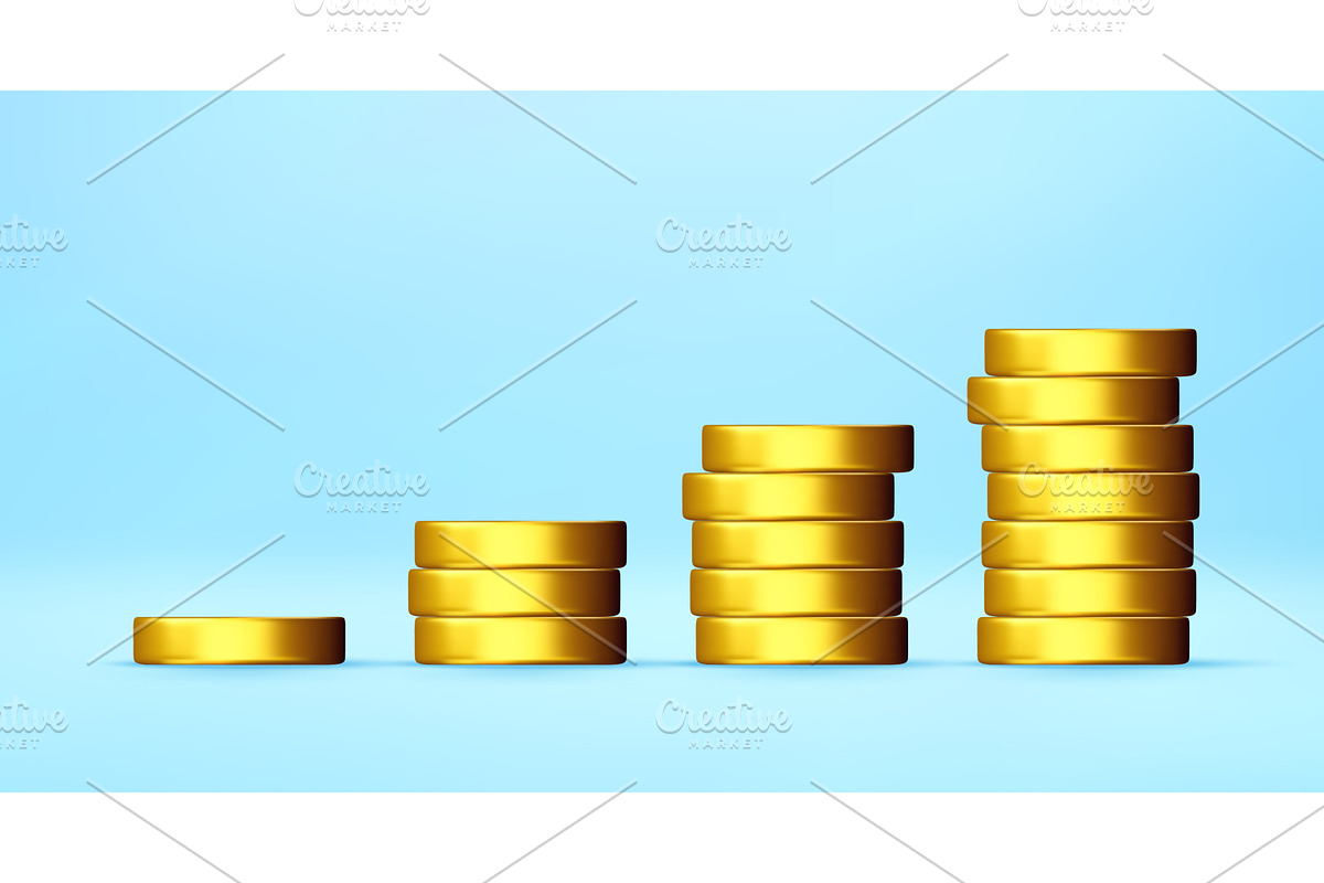 3D Stacks of gold coin increasing, a Finance Illustration by Abscent