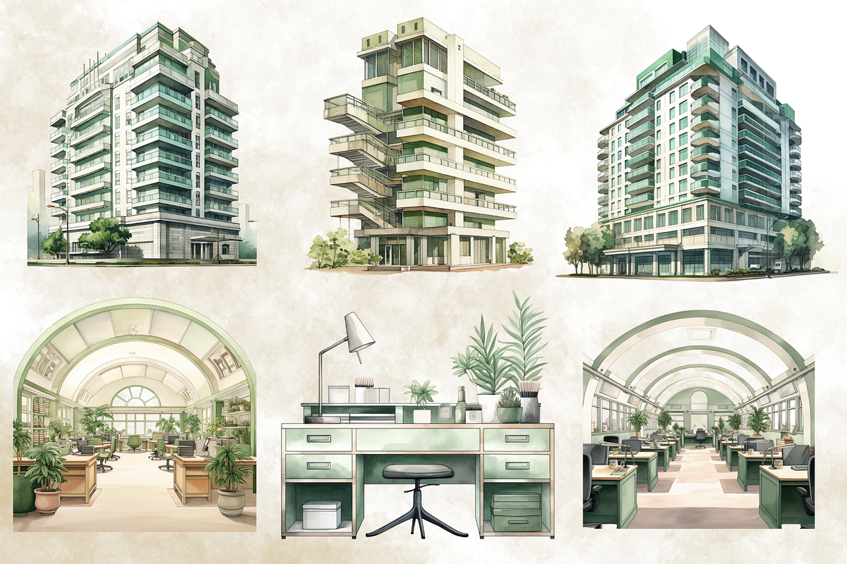 Watercolor Sage Green Office Clipart, an Illustration by NadiaTheronArt (Photo 4 of 5)