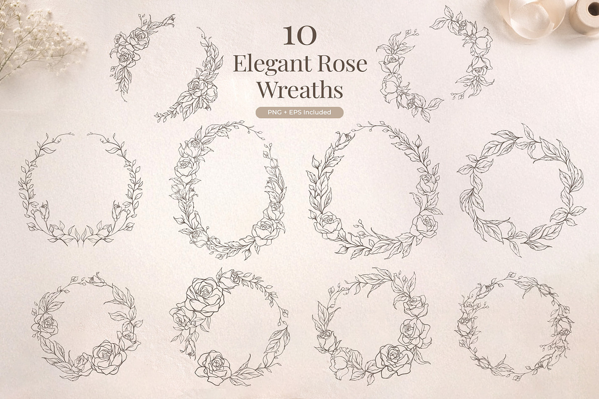 Elegant Rose Line Art Elements, a Decorative Illustration by Papatongartist (Photo 4 of 11)