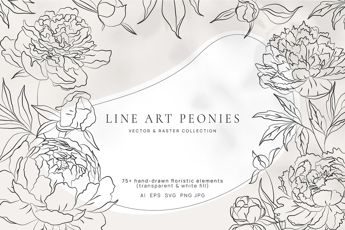 Line Art Peonies Illustrations, a Decorative Illustration by La Petite Line Art (Photo 1 of 11)