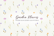 Garden Flowers. Watercolor Cliparts, a Decorative Illustration by Slastick (Thumbnail 1 of 10)