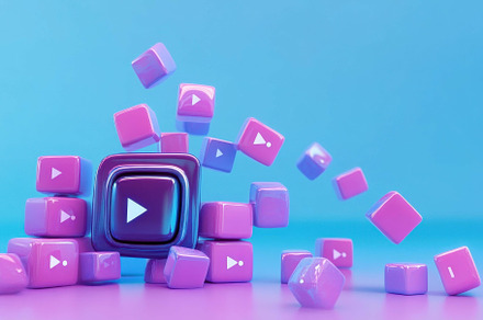Colorful media icons and cubes creat, a Photo by Tanuart