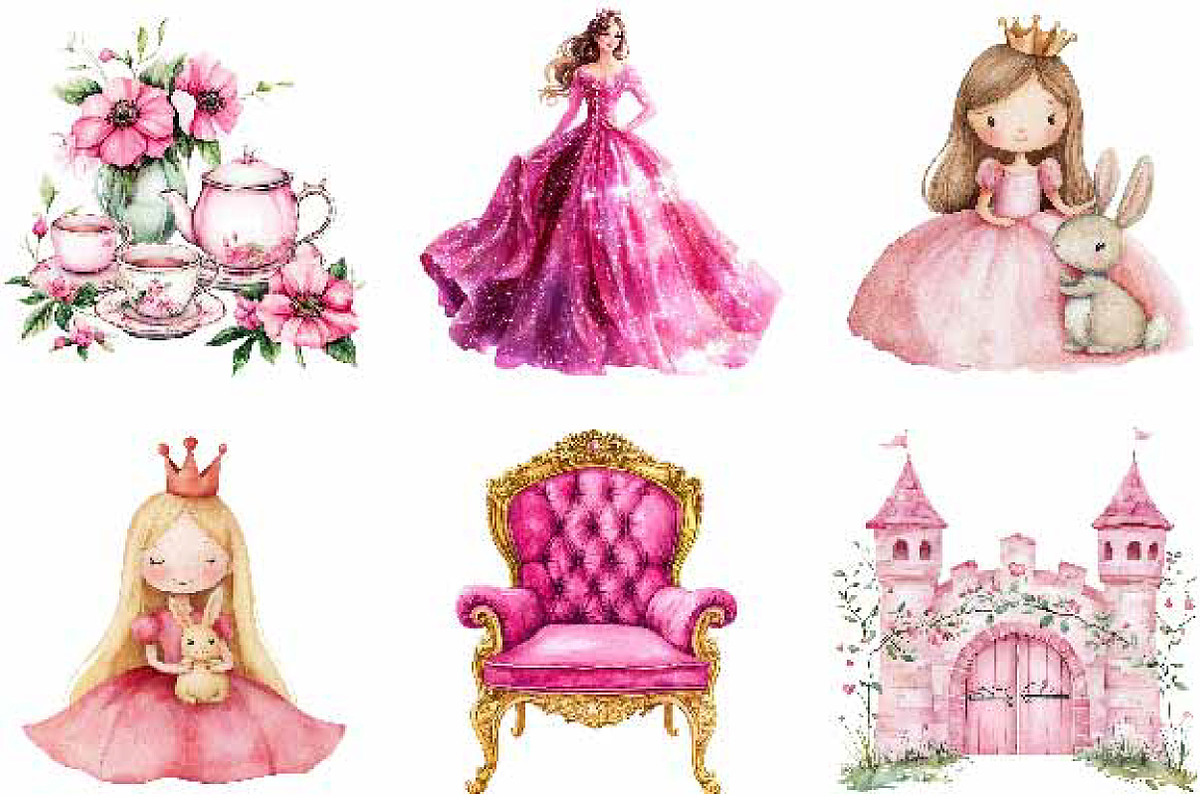 Watercolor Pink Kingdom Clipart, an Illustration by Designking (Photo 3 of 5)