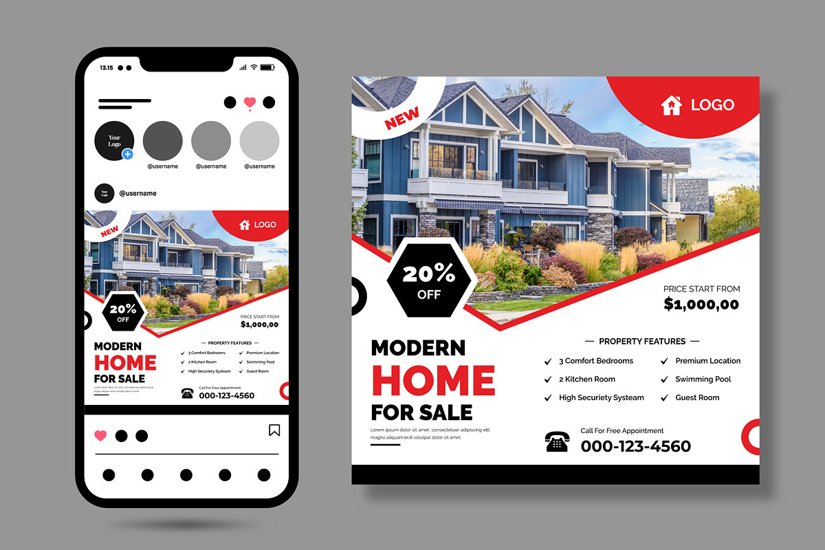 Modern Real Estate Social Post, a Social Media Template by MightyDesign (Photo 2 of 5)