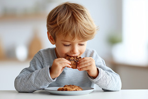 Young boy enjoys delicious cookie, a Food & Drink Photo by MistyDay