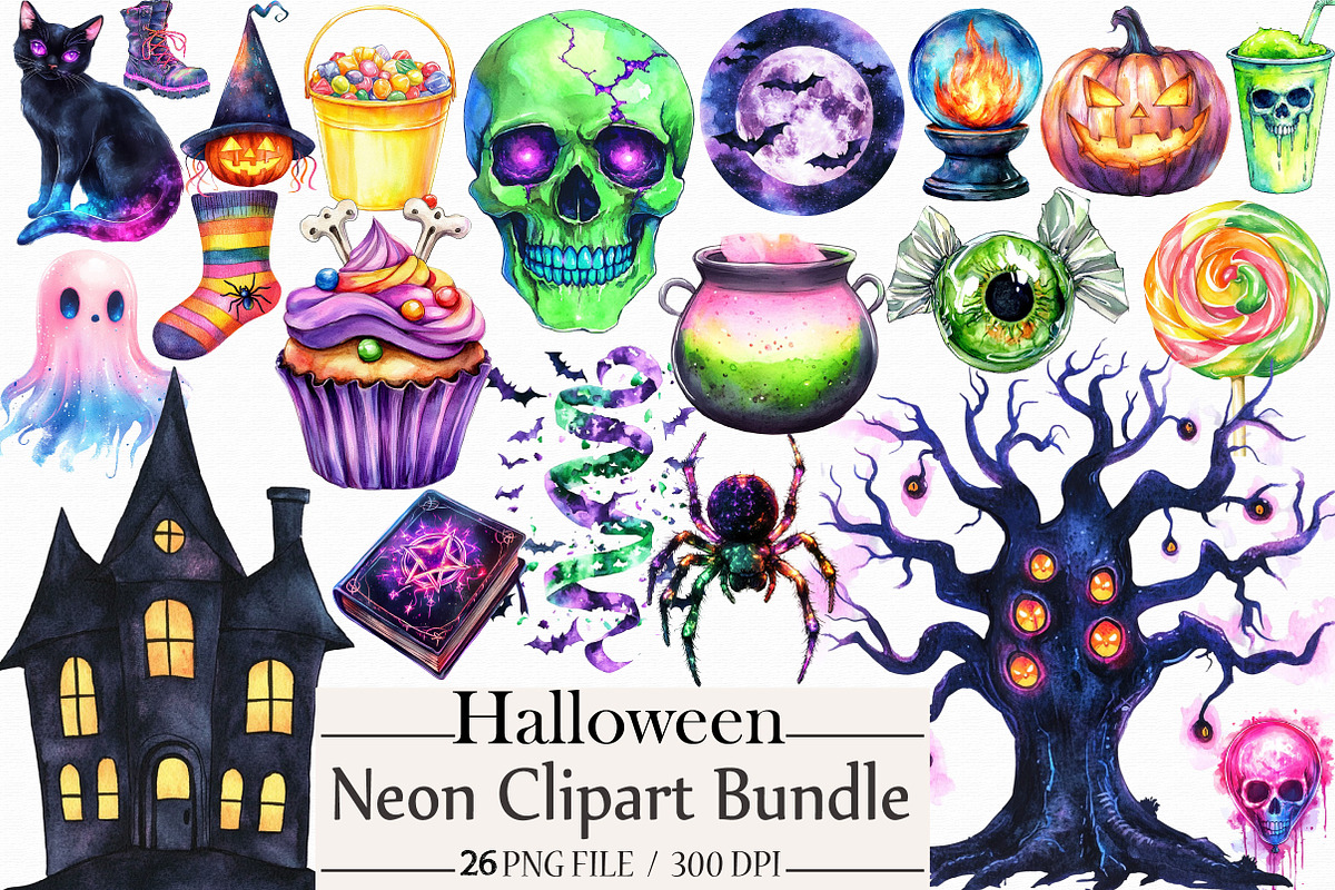 Neon Halloween Clipart Bundle, an Illustration by Libby Wishes (Photo 1 of 7)