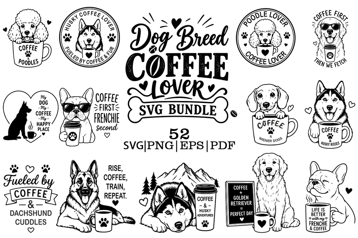 Dog breed coffee lover svg bundle, an Animal Illustration by FITALARTSNEDIGI (Photo 1 of 8)