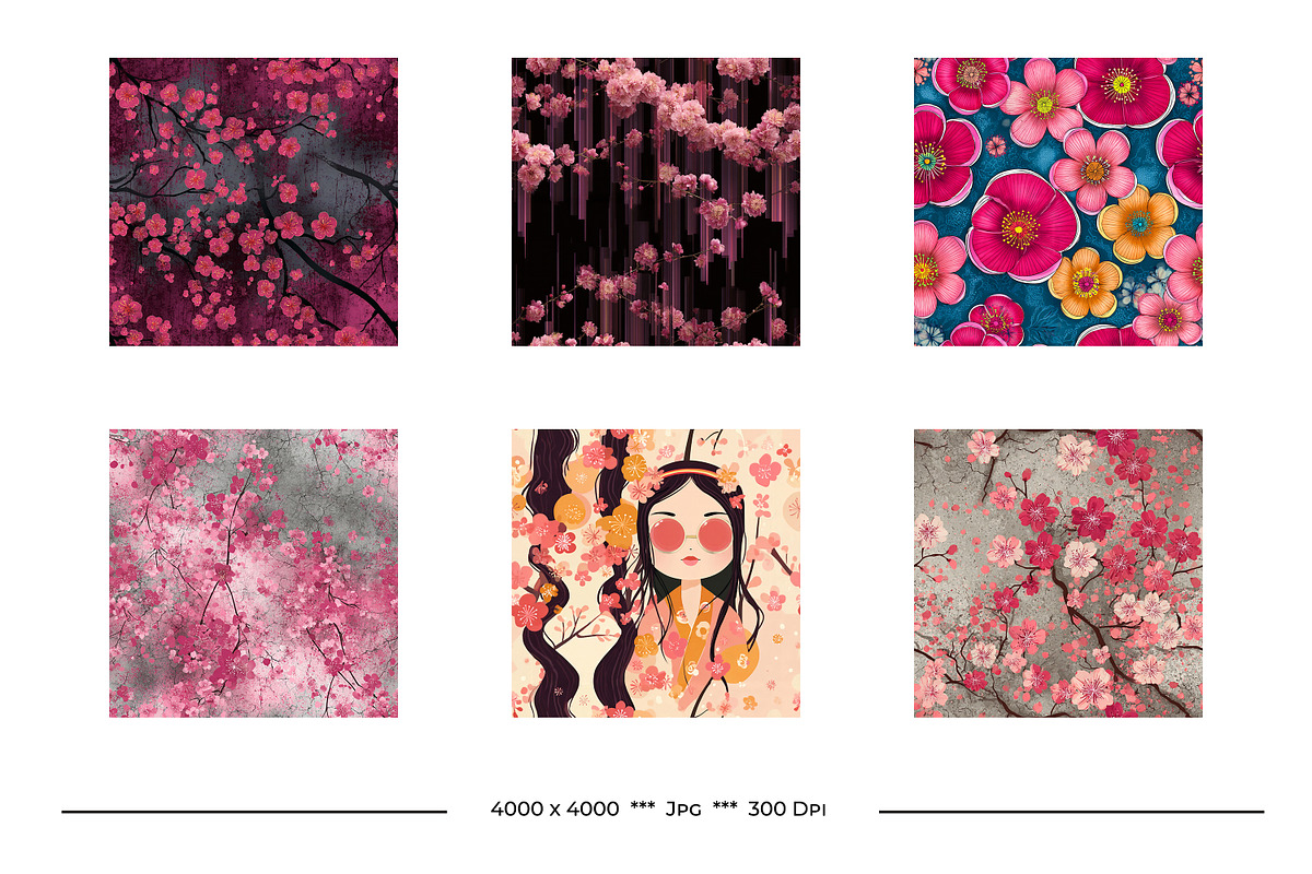 Cherry Blossom Retro Art Patterns, a Pattern Graphic by karenfoleyphoto (Photo 7 of 17)