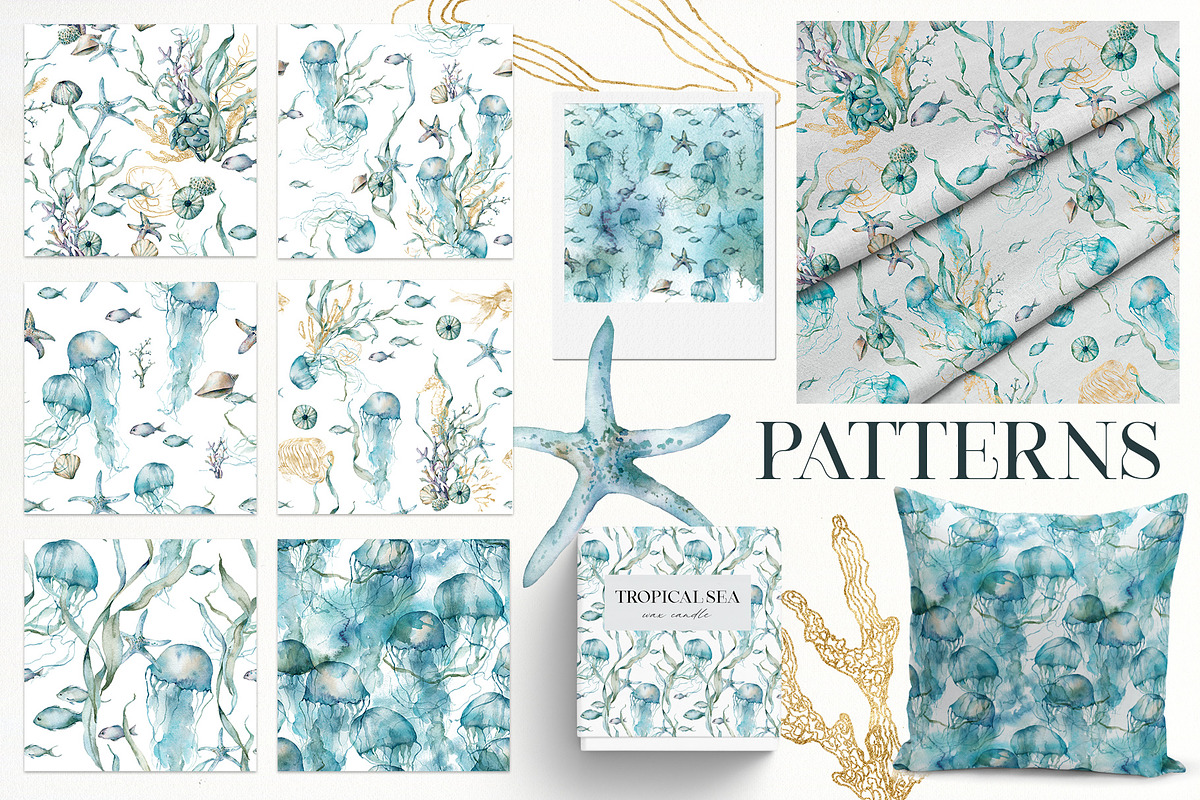 Watercolor ocean animals background, an Animal Illustration by Yuliya Derbisheva (Photo 11 of 13)