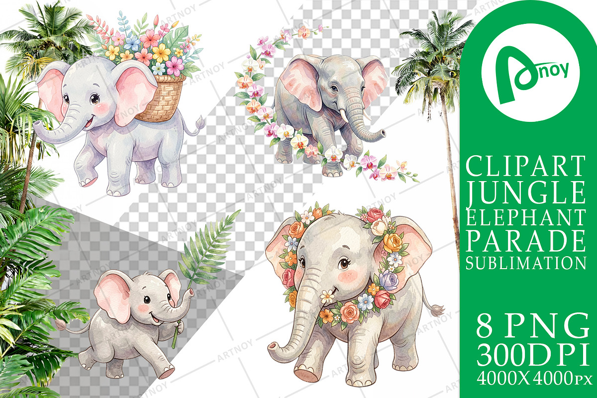 Cute Elephant Sublimation PNG, an Animal Illustration by Artnoy (Photo 13 of 18)