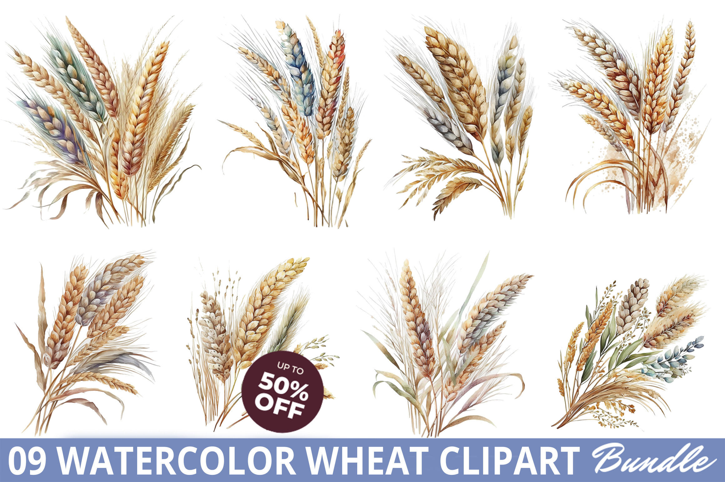 Watercolor Wheat Clipart Bundle, an Object Graphic by Cut File