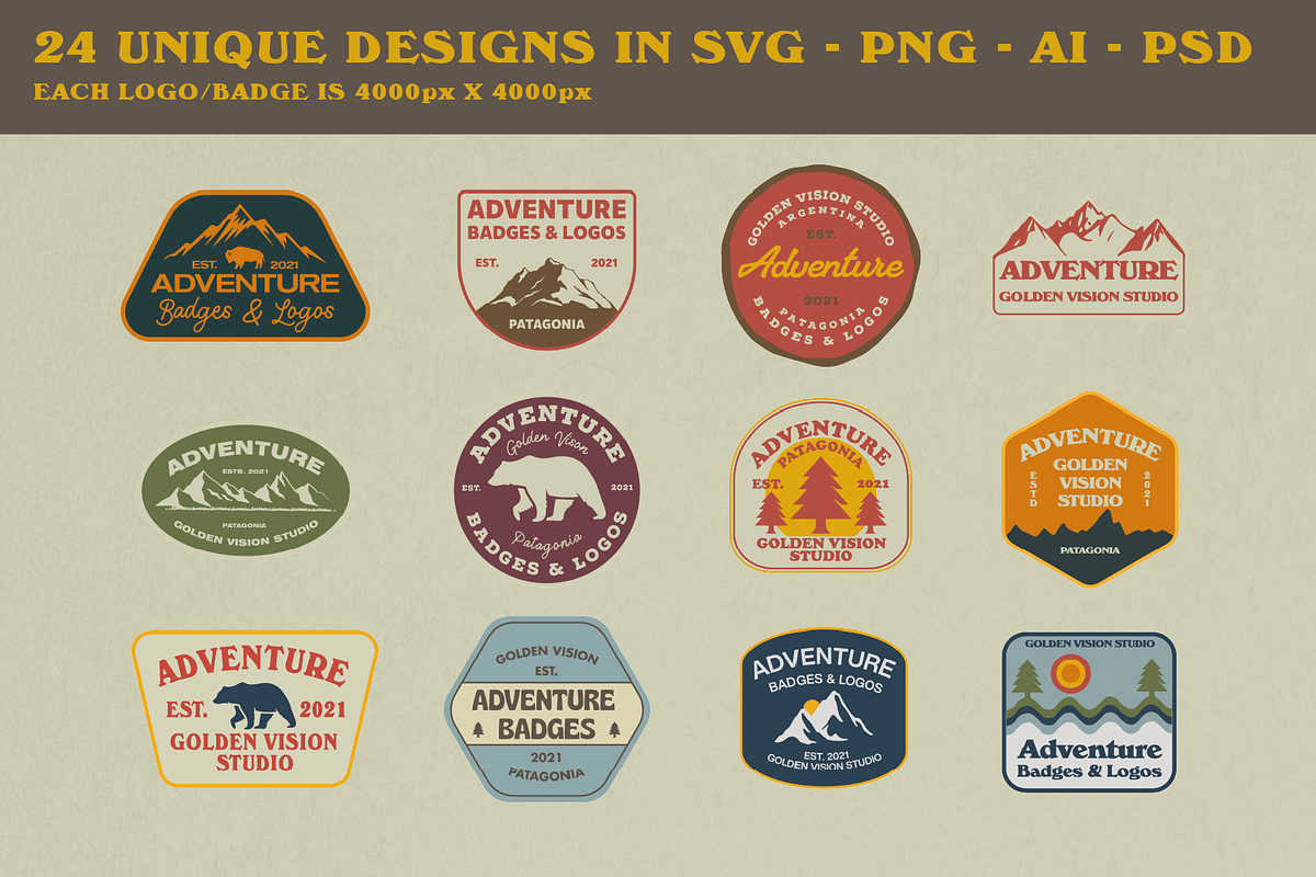 24 Vintage Adventure Badges & Logos, a Branding & Logo Template by Golden Vision Studio (Photo 7 of 8)