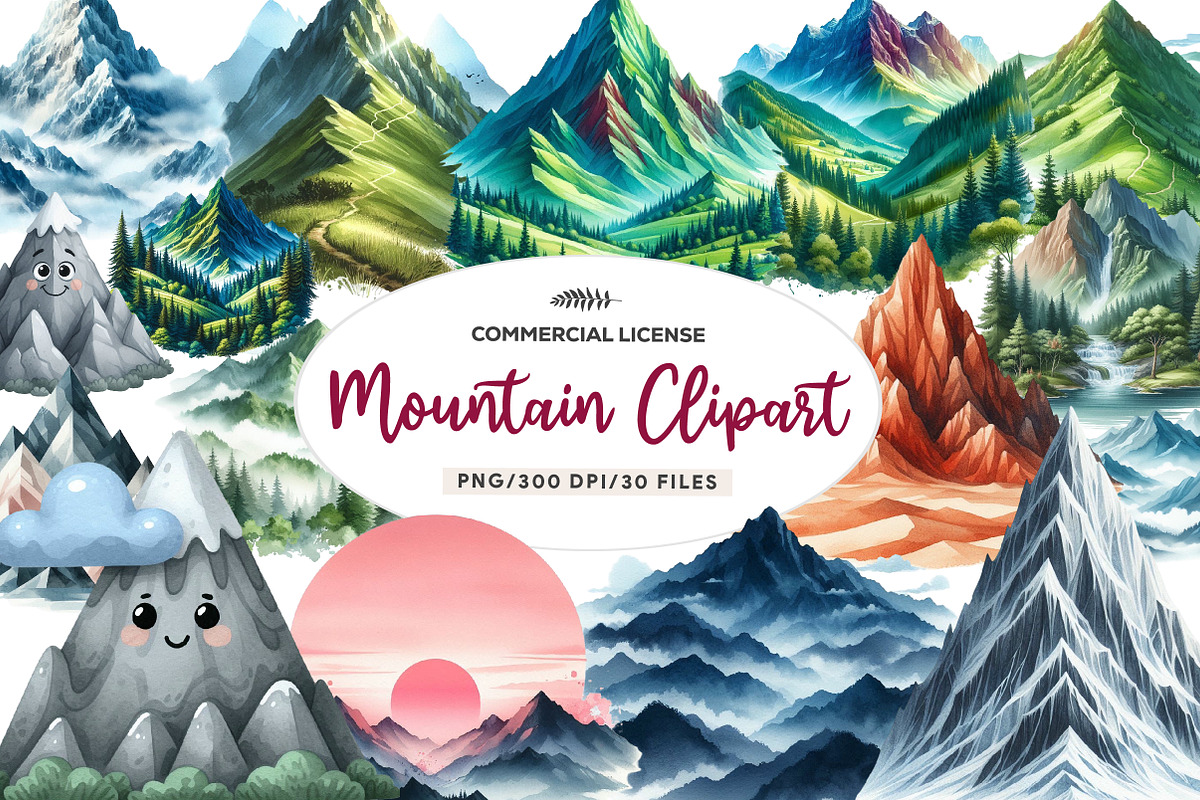 Watercolor Mountain Clipart, an Illustration by CreationArt (Photo 1 of 9)