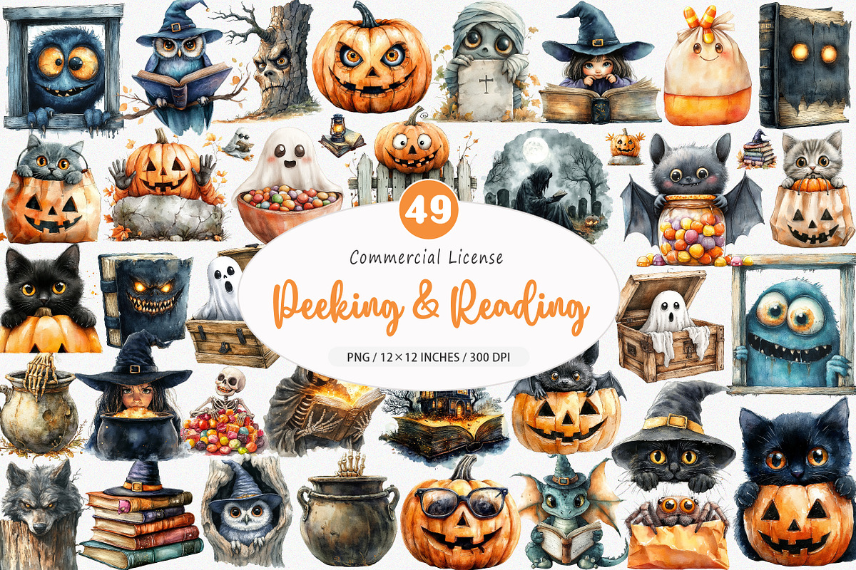 Halloween Peeking and Reading PNG, an Illustration by SinaCreation (Photo 1 of 5)