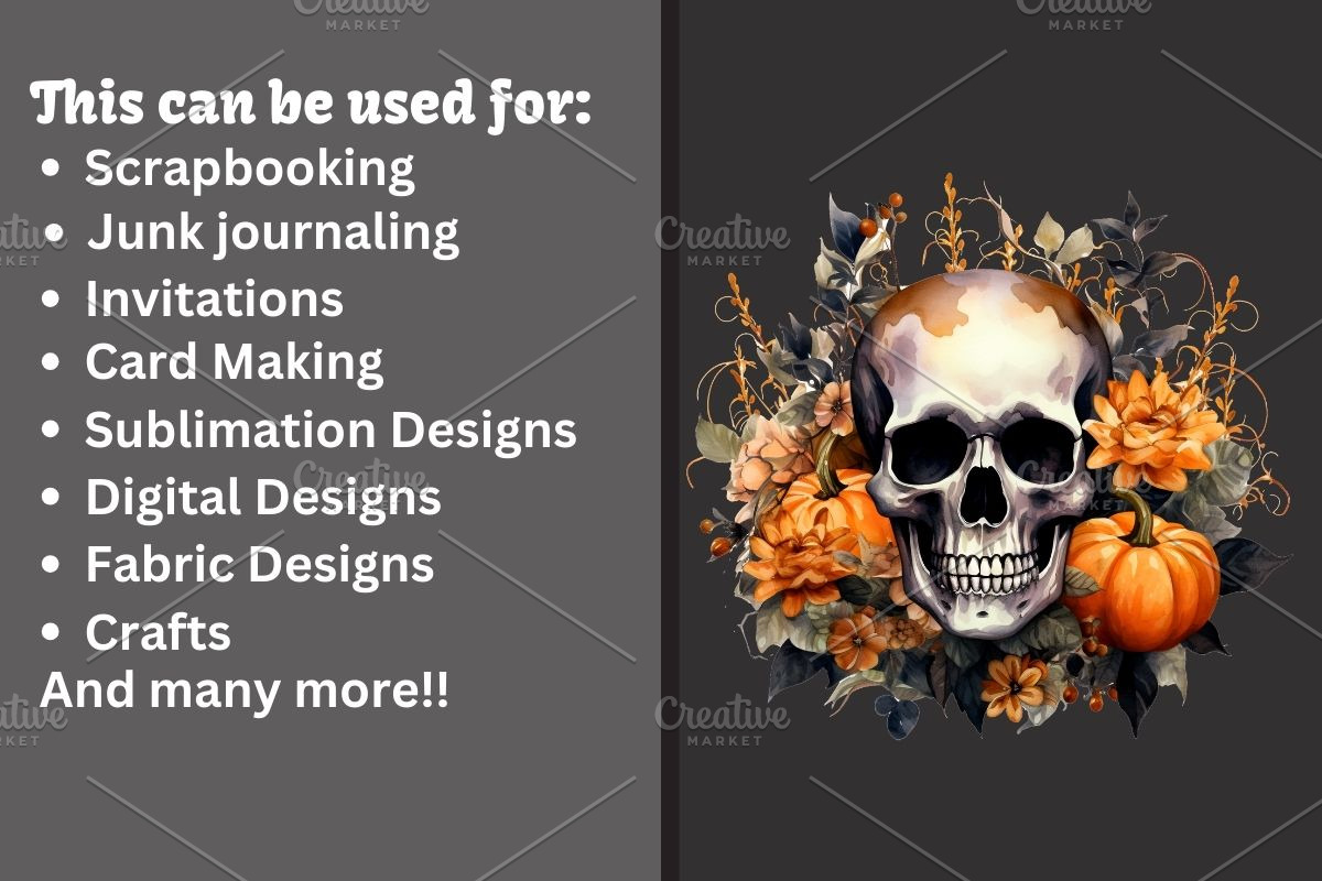 Watercolor Halloween Skulls Clipart, a Seasonal Illustration by Gloria Designed It (Photo 3 of 7)