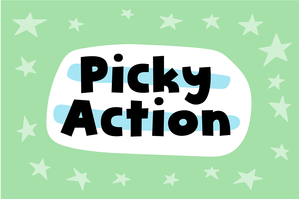 Picky Action - Come join the fun!, a Sans Serif Font by pizzadudedotdk (Photo 1 of 4)