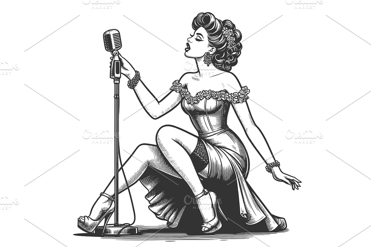 Female Singer Performing engraving, a Person Illustration by AlexArt ...