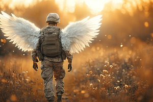 Military soldier with white angel wings, a Person Photo by AlyaAnd