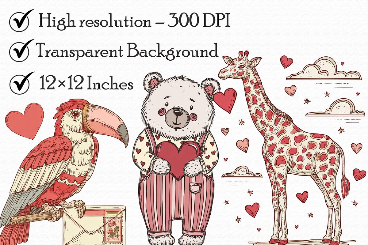 Retro Valentine Animal Love PNG, an Illustration by Libby Wishes (Photo 7 of 7)