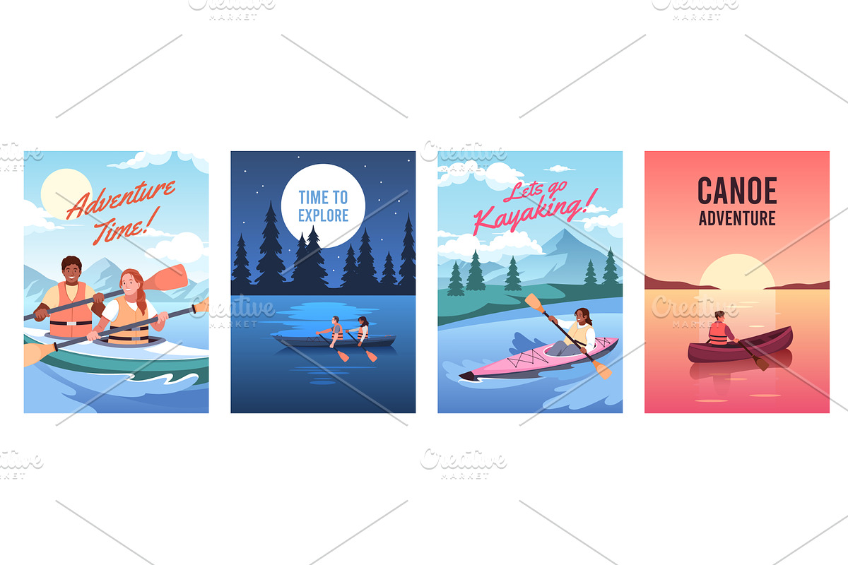 Canoe cards. Outdoor activities, a Sport Illustration by YummyBuum